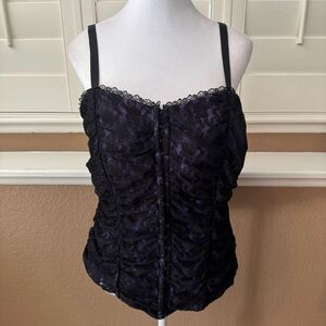 Y2K Torrid Size 1X Hook & Eye Ruffled Cami Tank Purple Black Lace Whimsigoth Emo